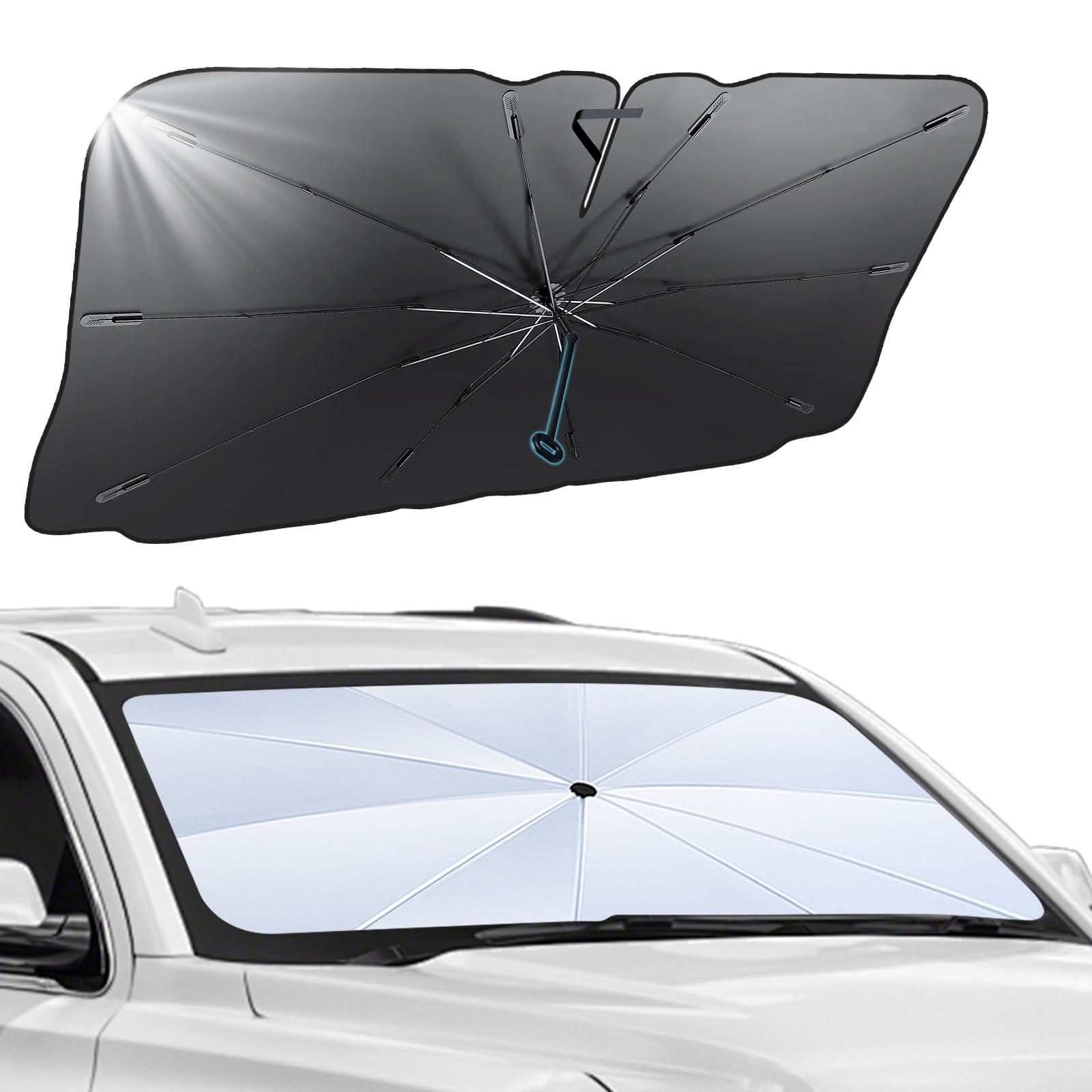 GOHHME Auto Sonnenschutz Frontscheibe Auto Windschutzscheibe Sonnenschirm mit einem kratzfesten Kordelzug Griff der Flexibel in der Größe Eingestellt Werden Kann für Parkplätze im Freien