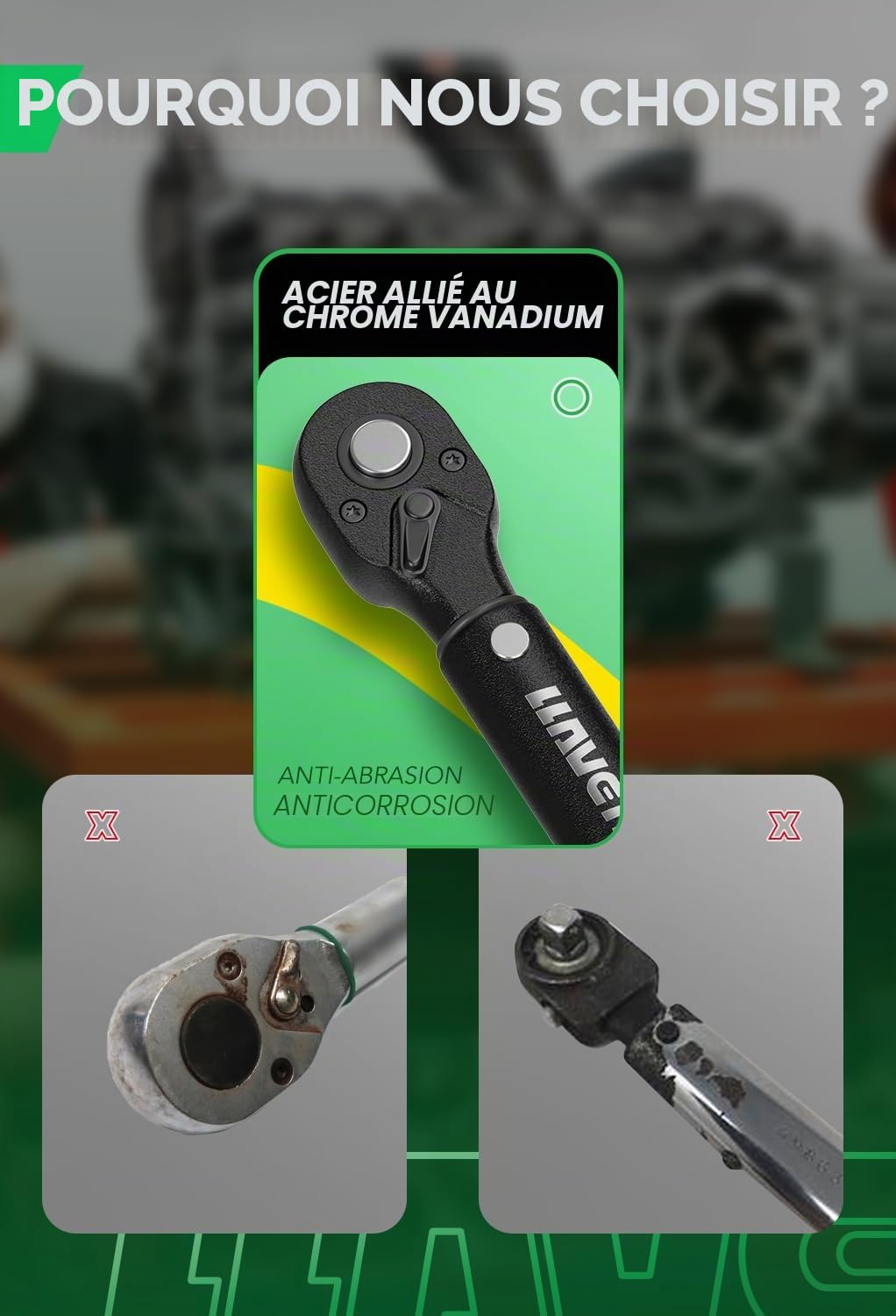Clé Dynamométrique 1/2", Clé de Torsion 60-330NM, Précision ±3%, 72 Dents Clé à Cliquet Réversible(60-330 NM)