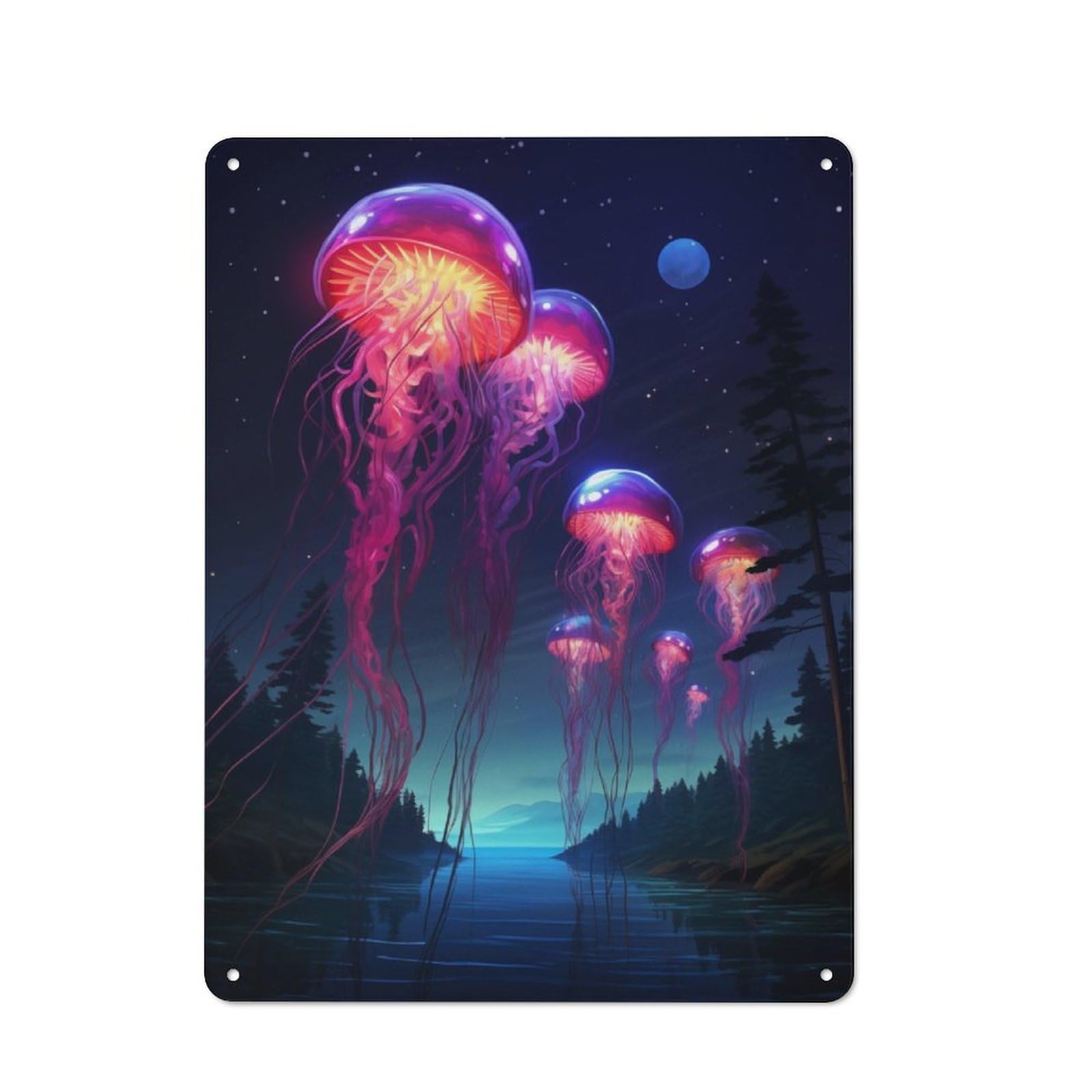 Junmoney Synthwave Jellyfish Retro Metal Wall Sign 40X30cm With For Bar Or Restaurant, A Housewarming Gift For Hospitality Decor Collectors