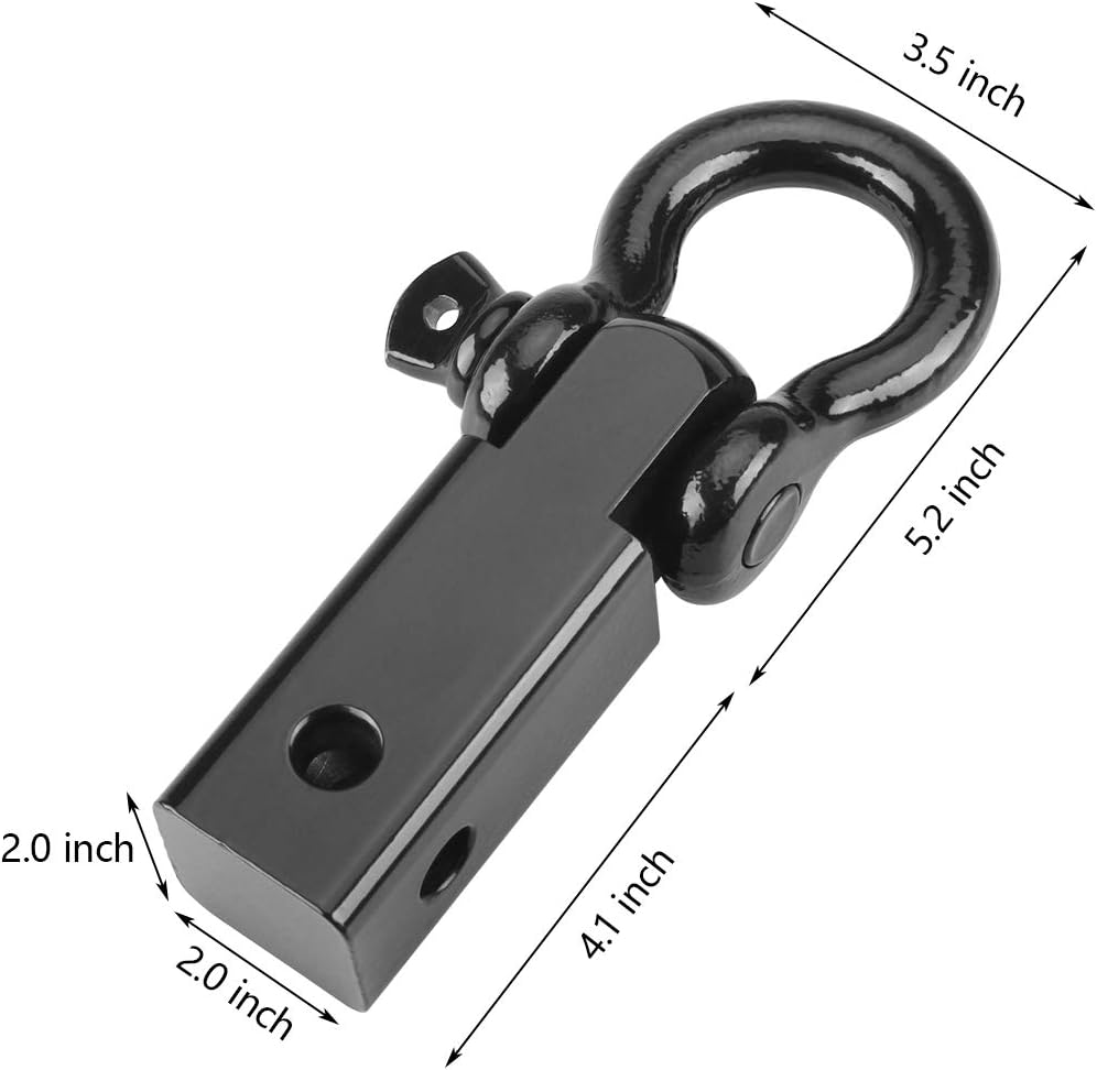 LCGP 2" Universal Shackle Hitch Receiver with 3/4'' D Ring Shackle, Black Powder Coated, 41850 Lbs Break Strength,Working Load Limit: 10,472 lbs/4.75 tons.
