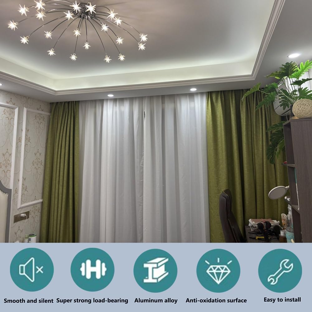 HeavyDu dwurzędowa szyna sufitowa, aluminiowa szyna do zasłon do sypialni i salonu, łatwa instalacja, regulowana, od 1 m do 6,8 m, szara, 1,7 m