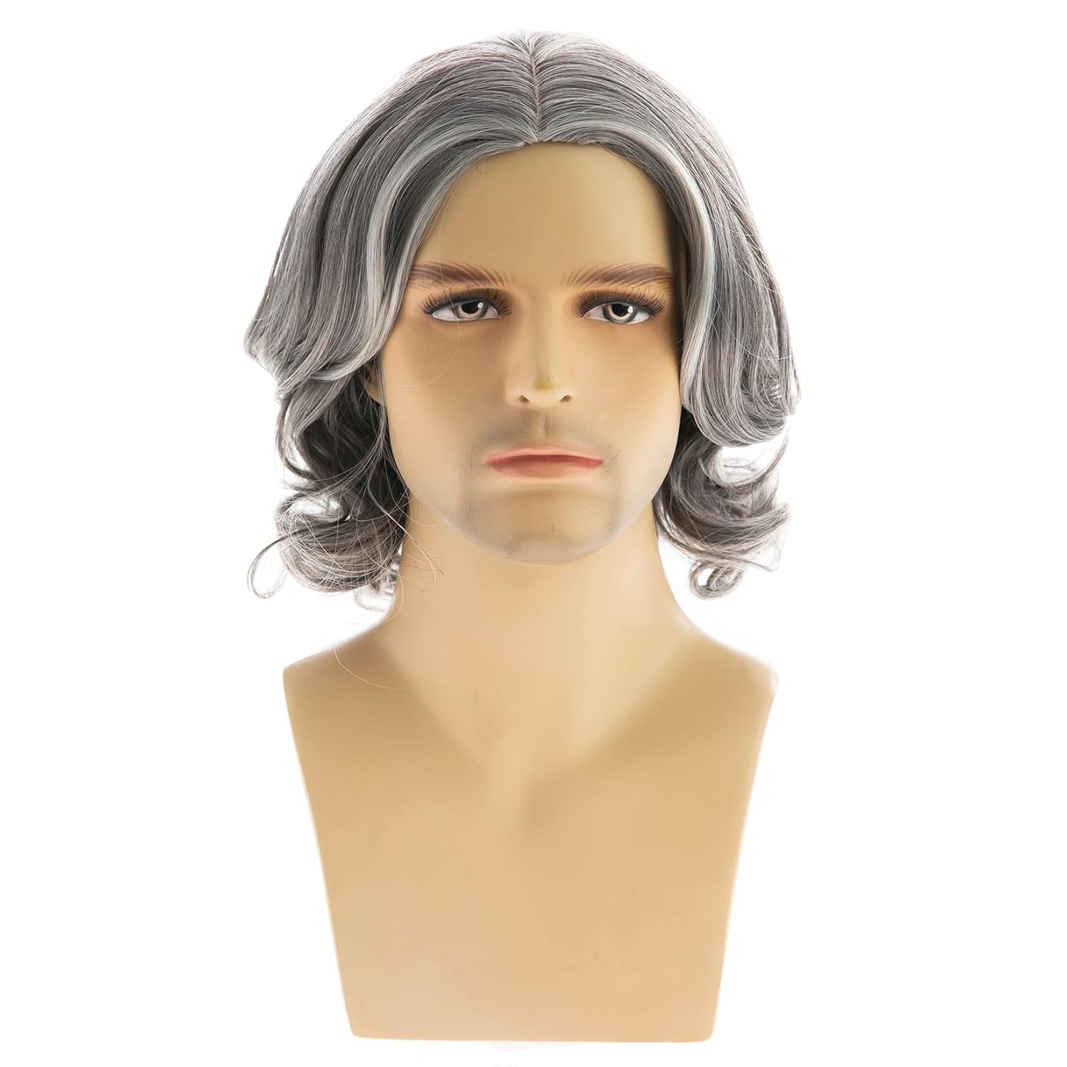 Beweig Mens Grey Short Wavy Bob Wig Synthetic Cosplay Party Replacement, gray, 22,5 cm - Image 2