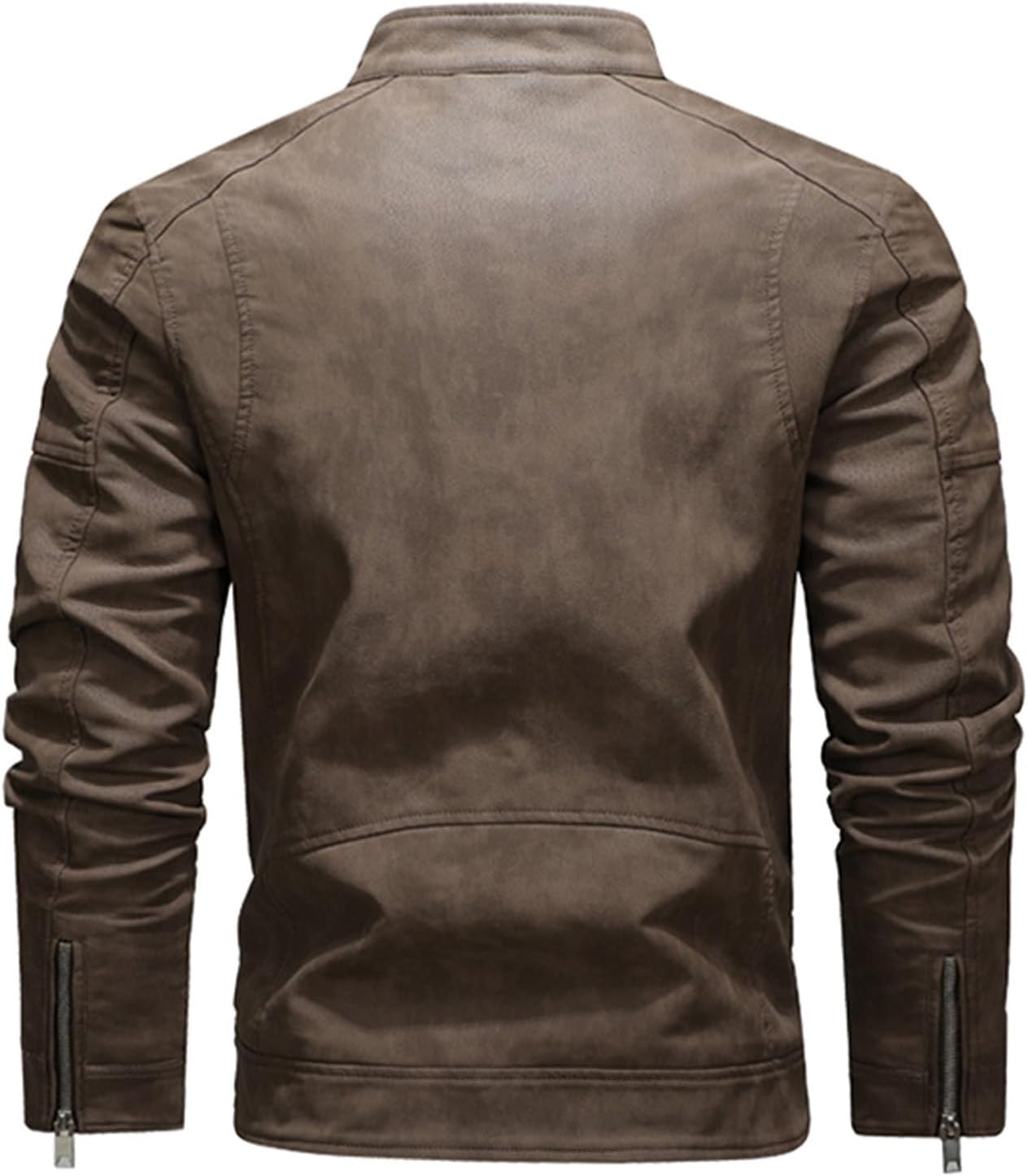 Men's Lapel Fleece Motorcycle Street Jackets Faux Leather Full Zipper Slim-Fitted Long Sleeve Casual Outwear Coat