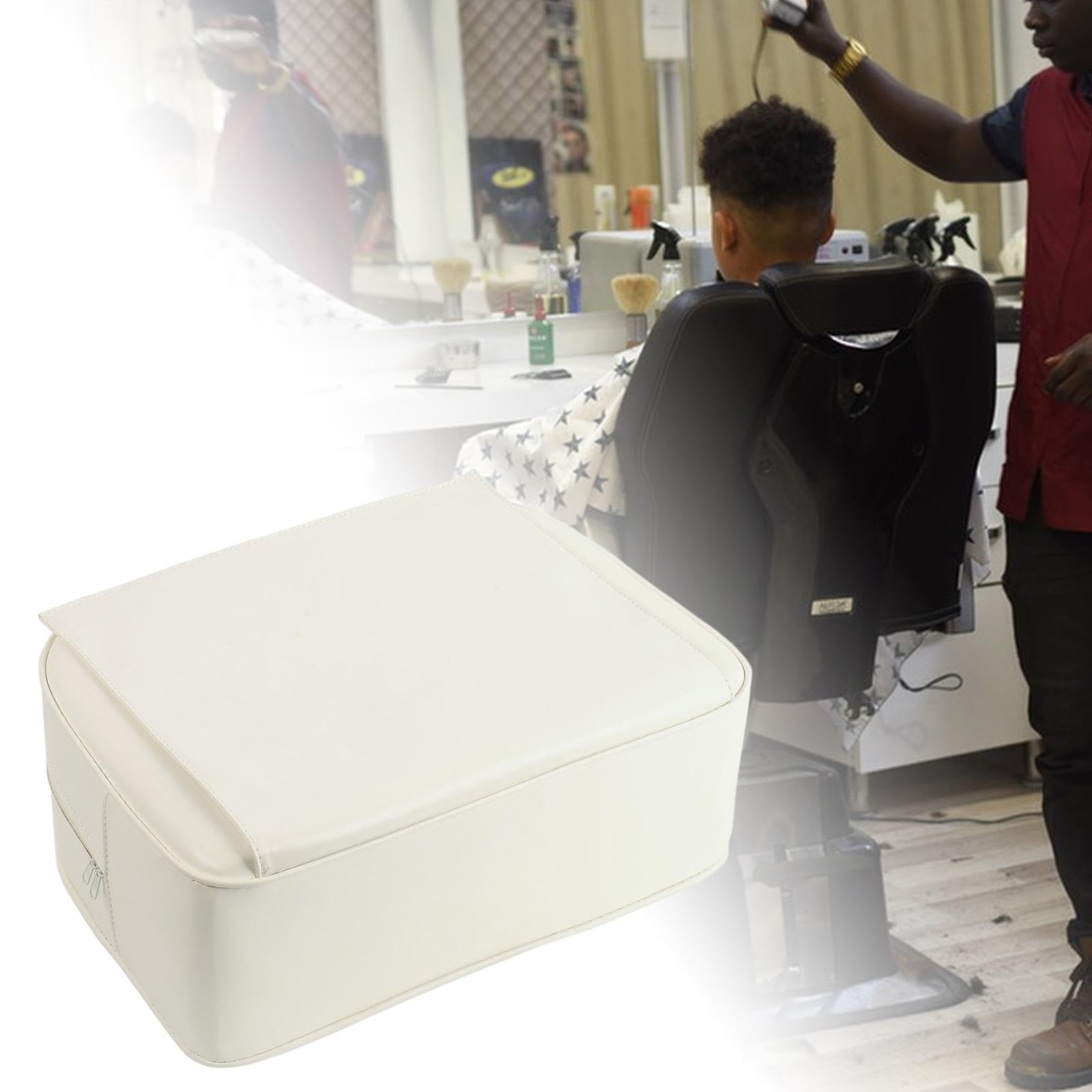 Barber Siège Rehausseur Coussin Enfant Salon Coiffure Spa Équipement Salon Matériel Coiffure PU Cuir Fonction Confortable Facile Nettoyage Adapté, blanc