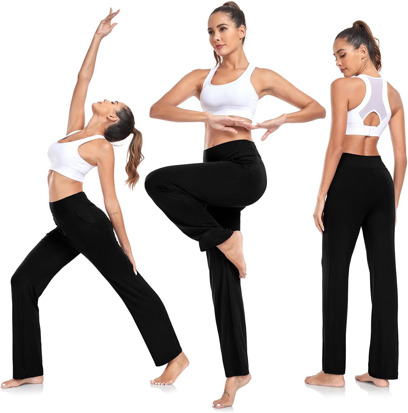 TownCat Women’s Yoga Pants with Pockets, High Waist Workout Straight Leg Pants, Womens Soft Gym Stretch Bootcut Pants - Image 4