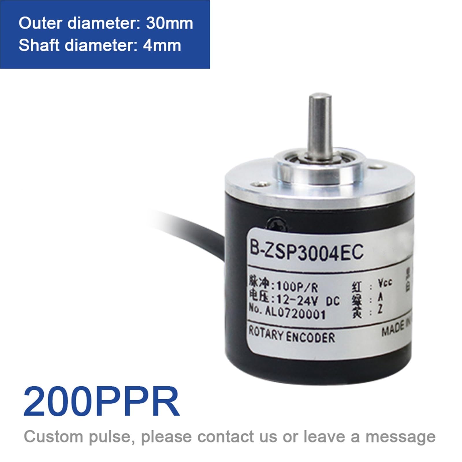 Codificador incremental de 30 mm Interruptor giratorio de eje de 4 mm Fases ABZ 100 200 360 400 500 PPR 8-24 VCC