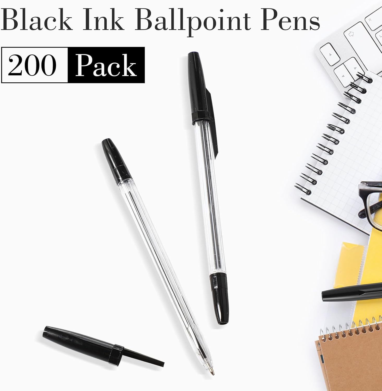 Sayglossy 200 Pcs Ballpoint Pens Bulk 1.0mm Medium Point Bullet Tip Smooth Writing Ink Pens for Office Business Server School Supplies (Black)