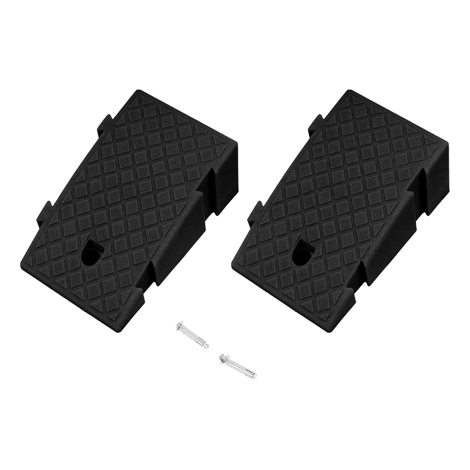 Juego de 2 rampas para bordillos, 16 cm de alto, de polietileno, resistentes a la intemperie, con drenaje, diseño antideslizante, rampa para umbrales para coche, motocicleta y silla de ruedas