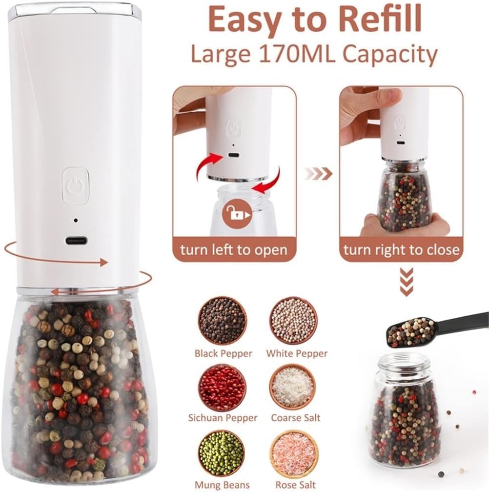 Electric Pepper Grinder Spice Mill Automatic Salt and Pepper Shaker Coffee Grinder with LED Light Set Adjustable Ceramic