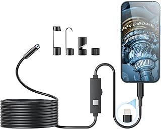 Endoscope Camera with Light, 1920P HD Borescope with 8 Adjustable LED Lights, Endoscope with 16.4ft Semi-Rigid Snake Camera, 7.9mm IP67 Waterproof Inspection Camera for iOS