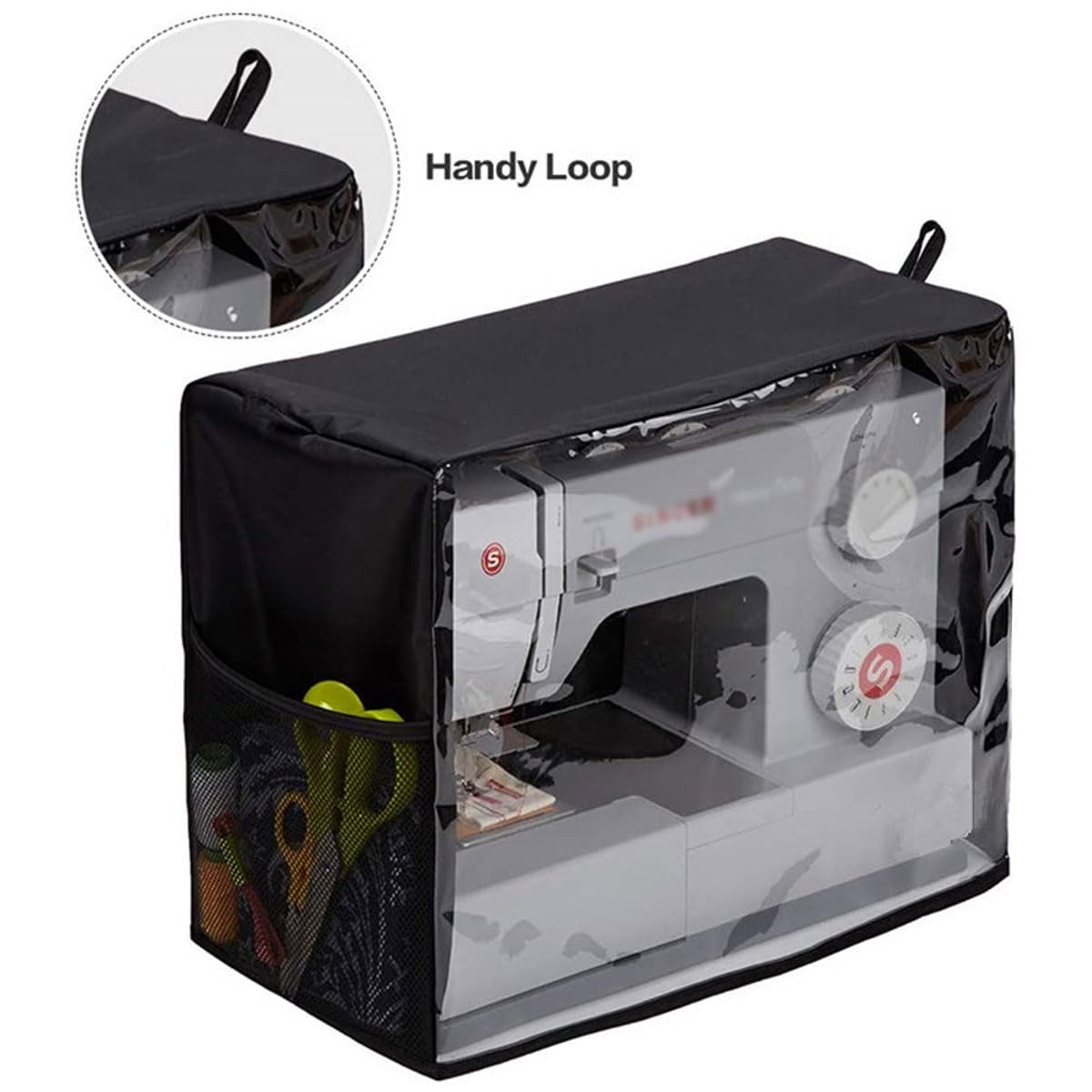 Cubierta Antipolvo para máquina de Coser, Bolsa de Almacenamiento Universal para máquina de Coser de PVC 600D Transparente, con Bolsillos de Almacenamiento Esenciales y Cubierta Protectora