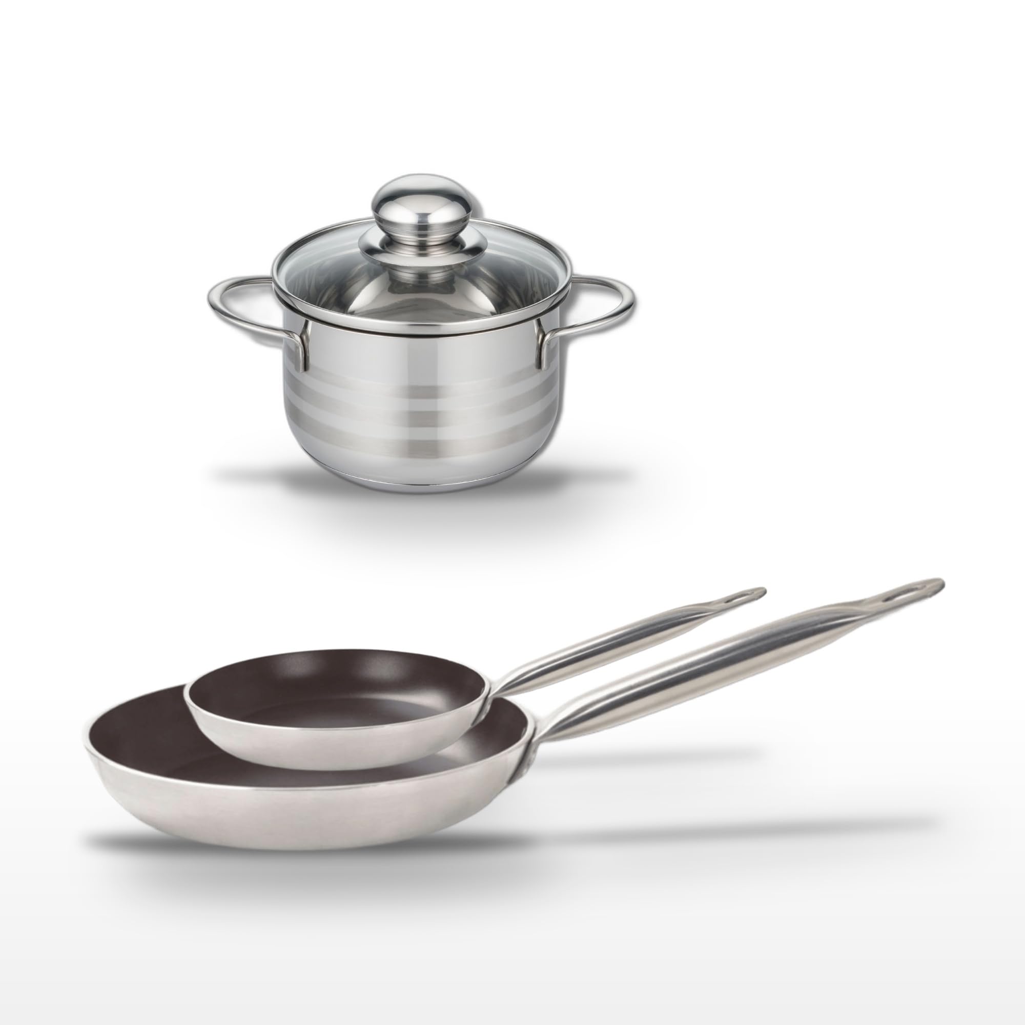 Elo Batterie cuisine 2 poêles 24/32 cm et faitout 16 cm | Lot complet pour équiper la cuisine, 2 poêles et 1 faitout, Cuisson sur induction, Aluminium et inox, Formats 24 32 et 16 cm