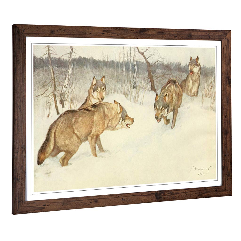 Big Box Art Framed Print of Vintage Brehms Tierleben 1911-14 Wolf Design | Wall Art Picture | Home Decor for Kitchen, Living Room, Bedroom, Hallway, Walnut, A2 / 24.5x18 Inch / 62x45cm
