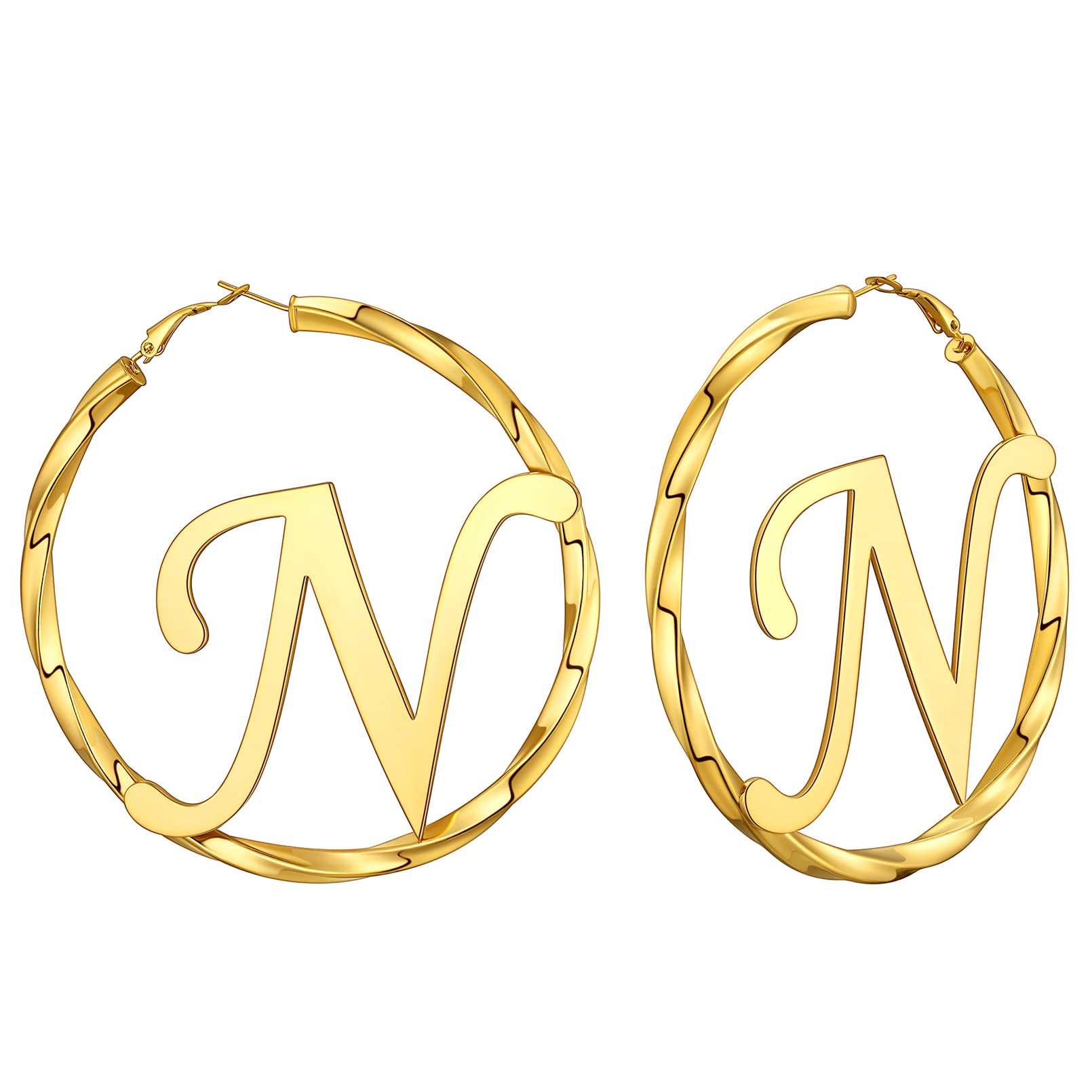 Custom4U Initial Hoop Earrings Personalized for Women,Custom Letter Hoops Earrings Style Bamboo/Round Tube/Twisted,40/60/80mm,Stainless Steel/Gold/