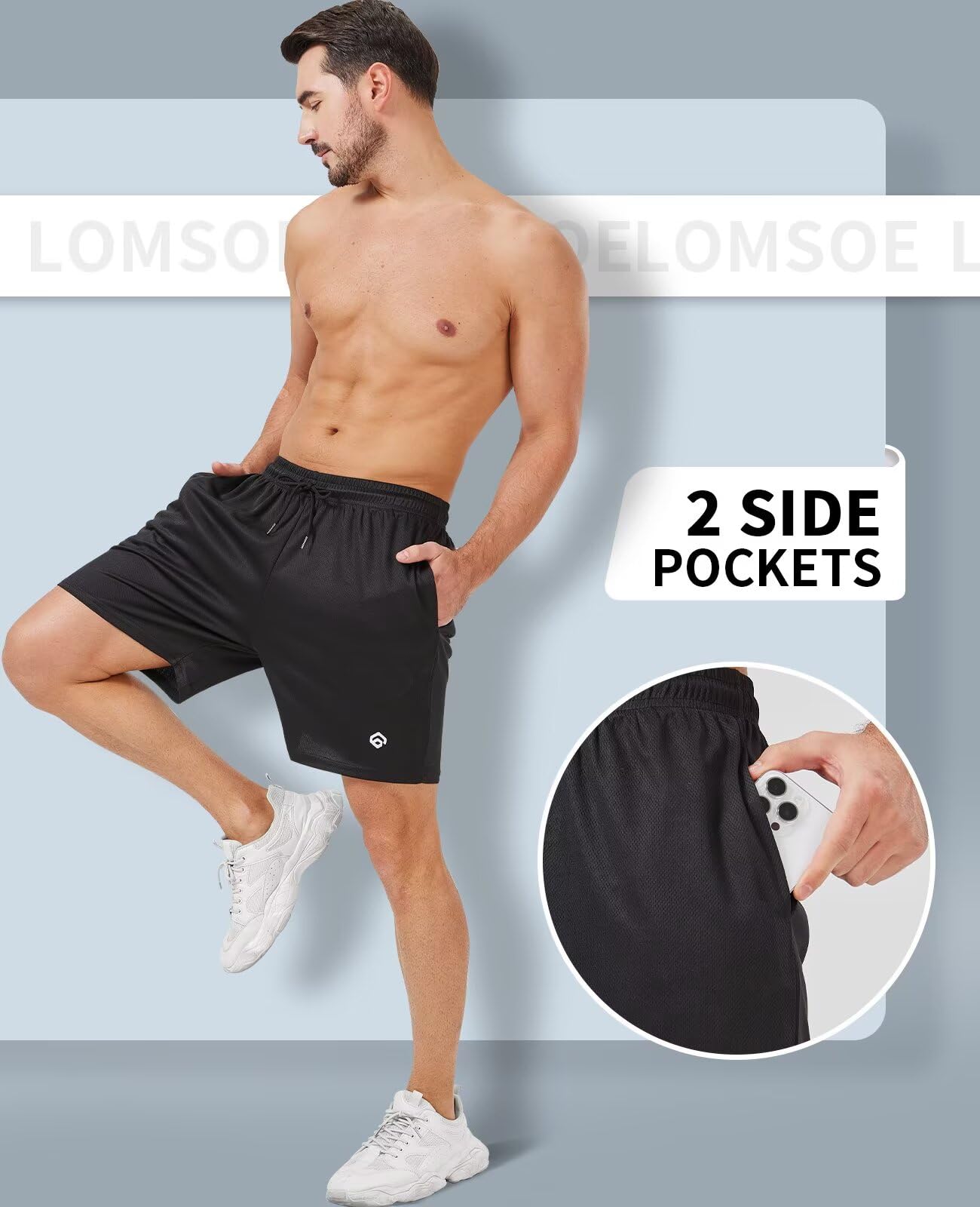 lomsoe Paquete de 5 pantalones cortos de gimnasio para hombre, 5 pulgadas, de malla de secado rápido, ligeros, para entrenamiento, atletismo, correr, con bolsillos