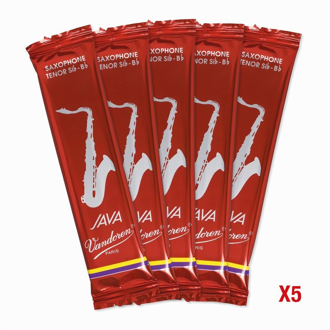 Vandoren SR2725R Java 5 Blätter für Tenorsaxophon 2.5 Rot