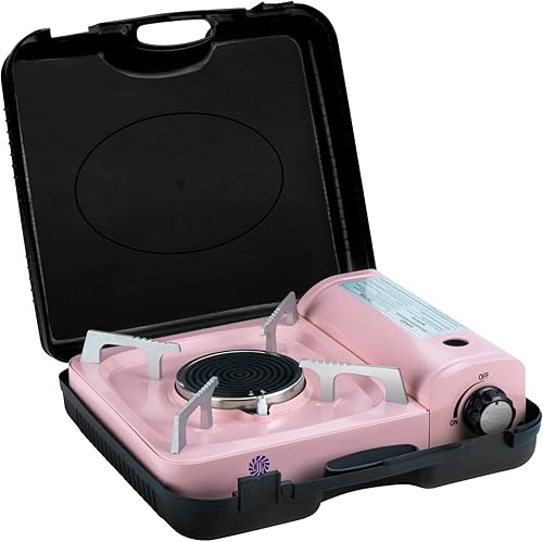 Miniatura 9 de Estufa de butano portátil a prueba de viento quemador infrarrojo cocina al aire libre senderismo picnic estufas de camping compactas color rosa con