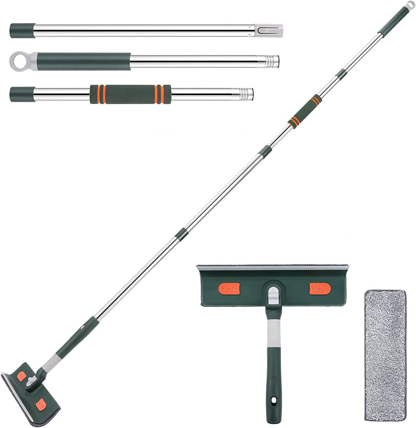 Window Squeegee Cleaner Telescopic Window Cleaning Equipment Kit Tools 56'' 2in1 Extendable Handle Pole Detachable Microfiber Scrubber Shower Squeegee for Cleaning Home Windows (56 inches)