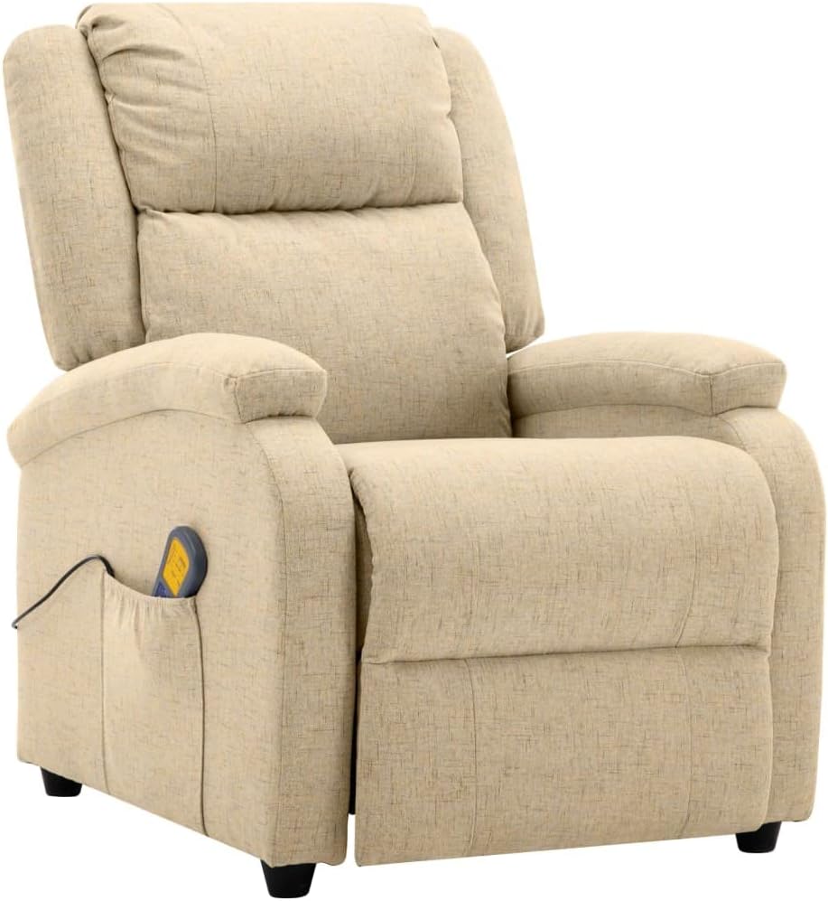 vidaXL Massage Recliner Chair, Electric Massaging Recliner Chair for Elderly, Adjustable Push Cozy Chair for Home Theater Cinema, Cream Fabric