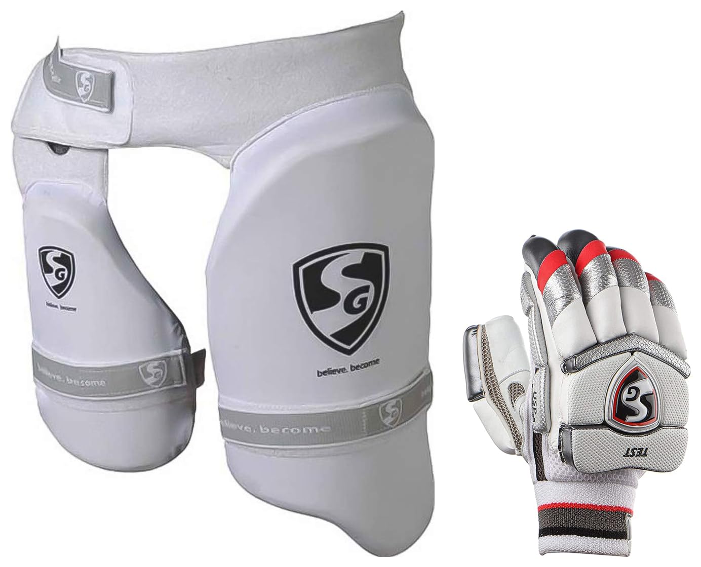 SG Test RH Leather Batting Gloves, Adult - Cricket (Assorted) Ultimate (Combo) Right Hand Thigh Pads, Adult (Assorted)-image-5