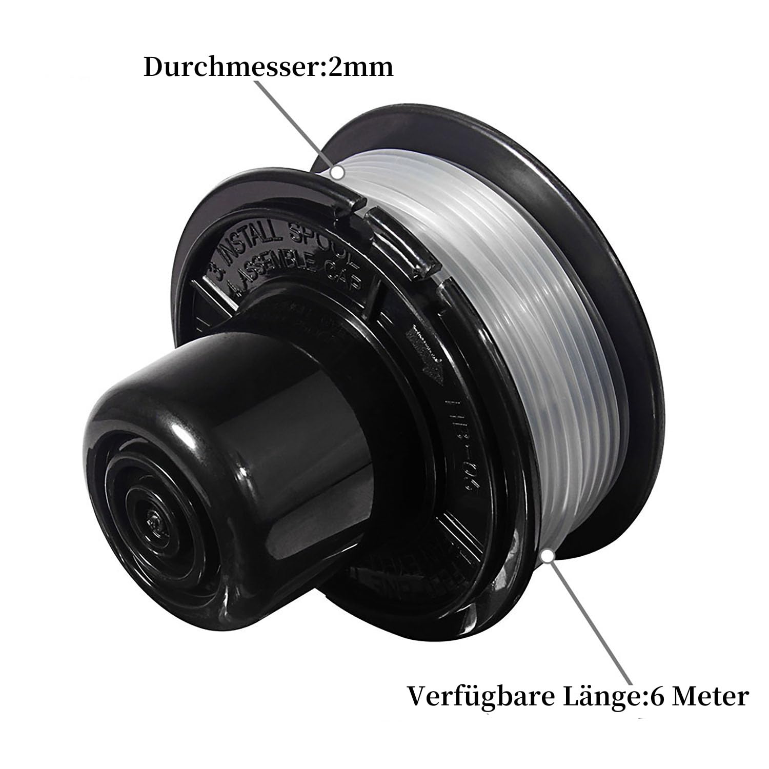 Szpula żyłki A6226-XJ A6226 pasująca do podkaszarki Black+Decker GL250, GL310, GL360, GL360SB, CST500, CST800, z automatyczną podkaszarką do trawy z końcówką 6 M długość Ø 2 mm i pokrywa