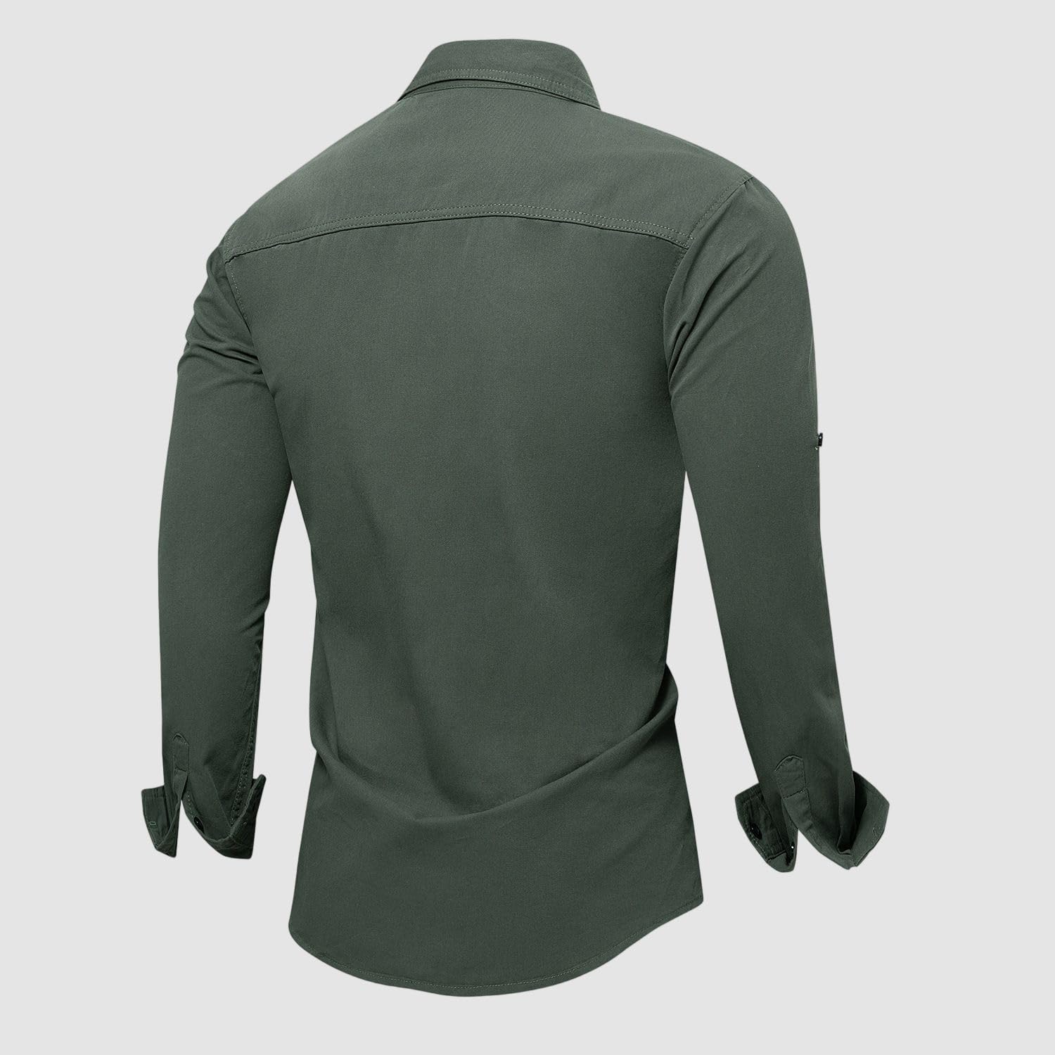 Camicia da lavoro da uomo in cotone a maniche lunghe con tasca con cerniera per l'uso quotidiano