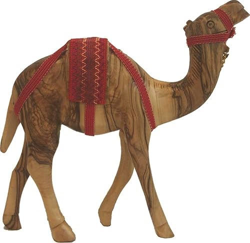 Miniatura 2 de Holy Land Market Figura de camello de pesebre de madera de olivo con silla y cadena rojas, 11 pulgadas de diámetro, 8 pulgadas de alto