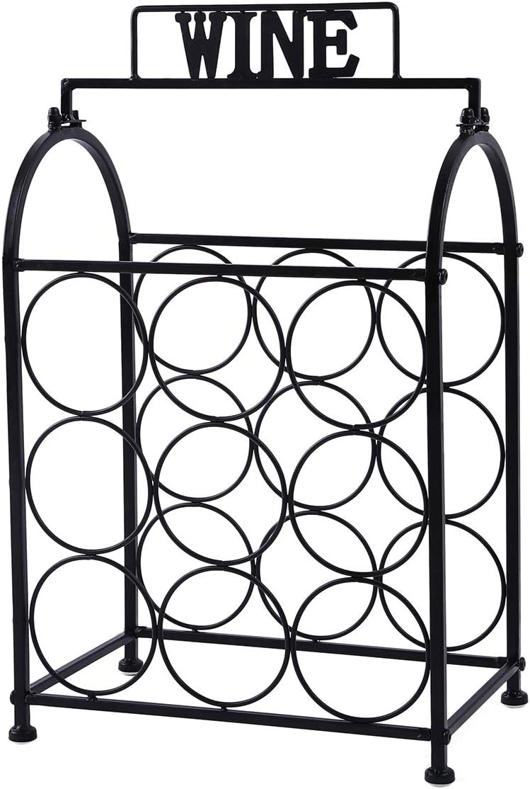 okdeals 9 Bottles Wine Rack, Metal Wine Bottle Holder Standing Wine Storage Rack, Black