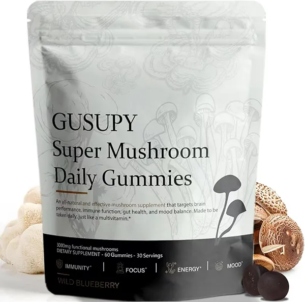 Lions Mane Mushroom Supplement Gummies - 12 Organic Mushroom Blend with Cordyceps, Reishi, Chaga, Blueberry Flavor Herbal Brain Supplement for Energy & Health, Cognitive, Memory & Focus, 60 Gummies