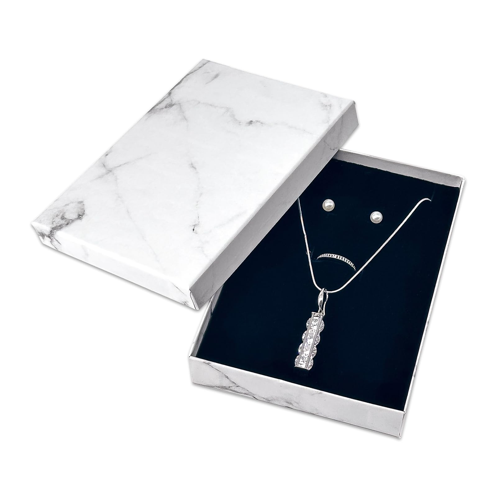 TheDisplayGuys - 12-Pack Cardboard Kraft Paper Jewelry Gift Boxes w. Velvet Padding - Earrings/Ring/Necklace - Marble White - #53 (5.4" x 3.9" x 1.0")