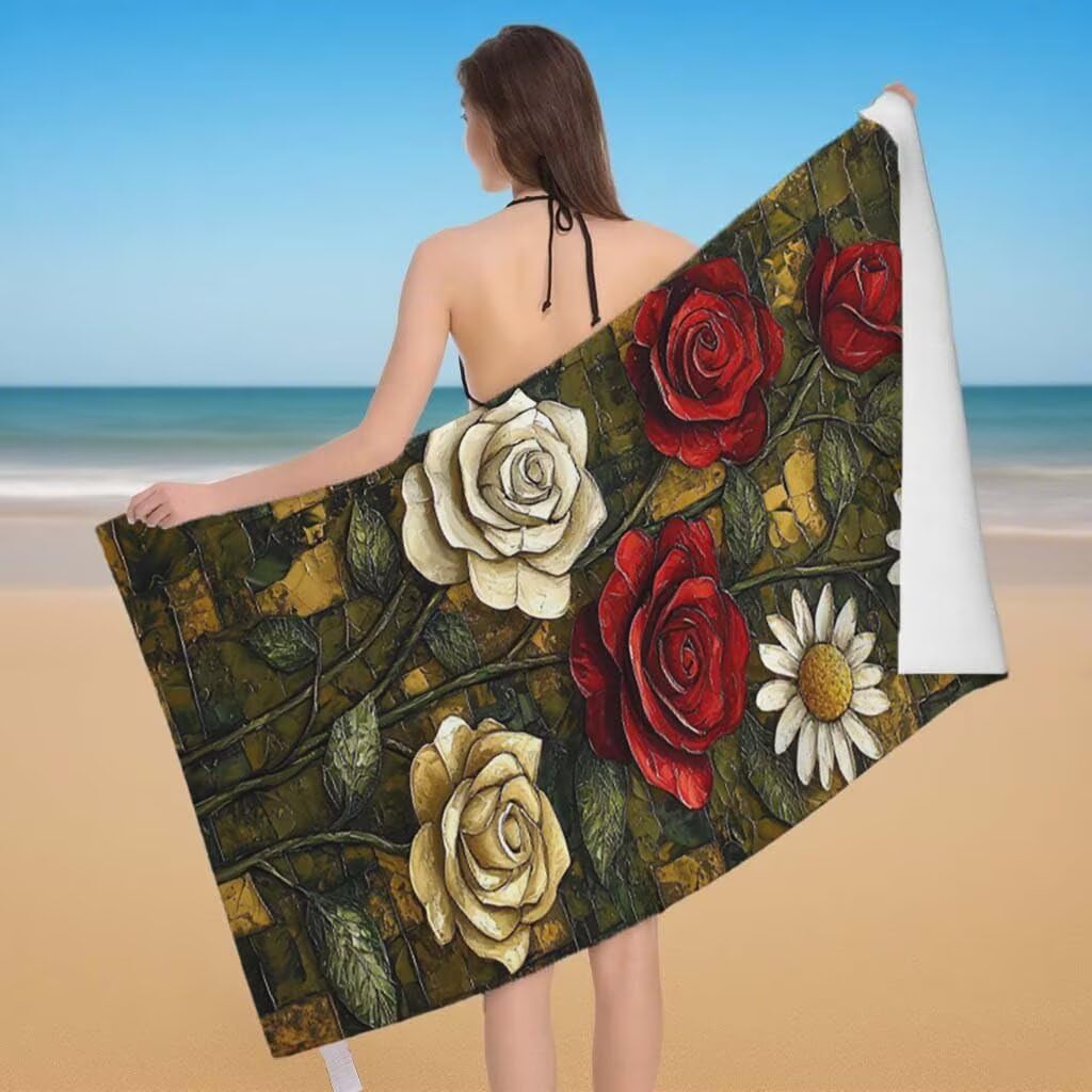 Toalla de Playa Grande 220x100cm/35x70cm, Juego de 2 Toalla Microfibra XXL de Antiarena, Toallas Playa Suave Ligera, Absorbente Secado Rápido, Beach Towel Viaje, Regalo Mujer Hombre (Margarita) H-97
