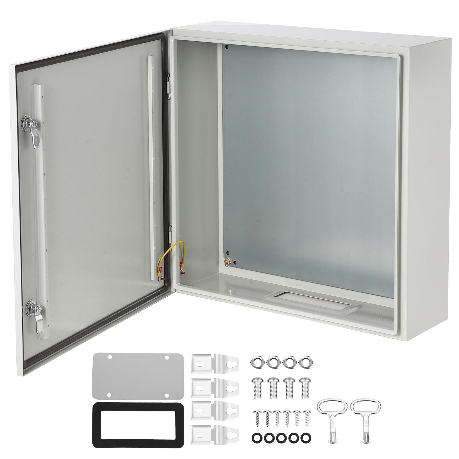 IP66 Waterproof Electrical Enclosure Box Lockable Metal Junction Box Wall Mounted Distribution Cabinet Cold Rolled Steel Electrical Panel with Mounting Plate Cable Gland Entry Outdoor Weatherproof