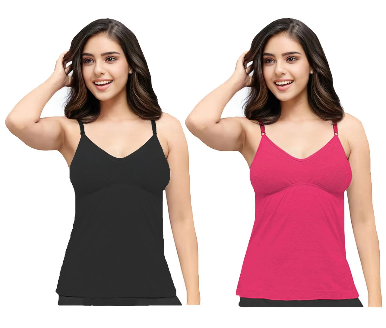 Fox World Womens/Girls Cotton Double Layered Seamless Bra Slip Camisole Pack of 2-image-16