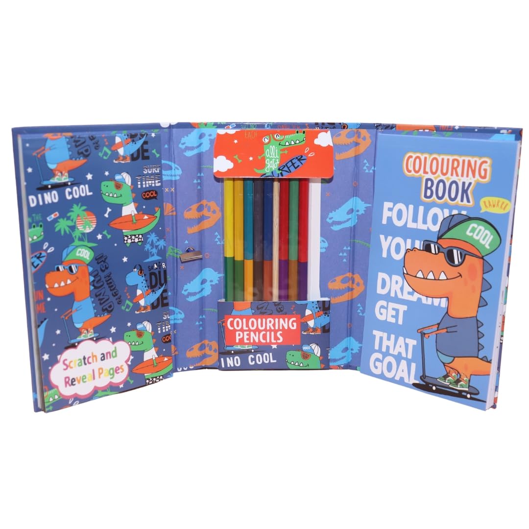 R H LIFESTYLE Creative Colouring Books for Kids Gift to Children for Little Coloring Designs Scratch and Reveal Pages with 8pcs Double Side Colouring Pencils. (Dinosaur- Blue) (B0CJJVV5S3) Amazon Price History, Amazon Price Tracker