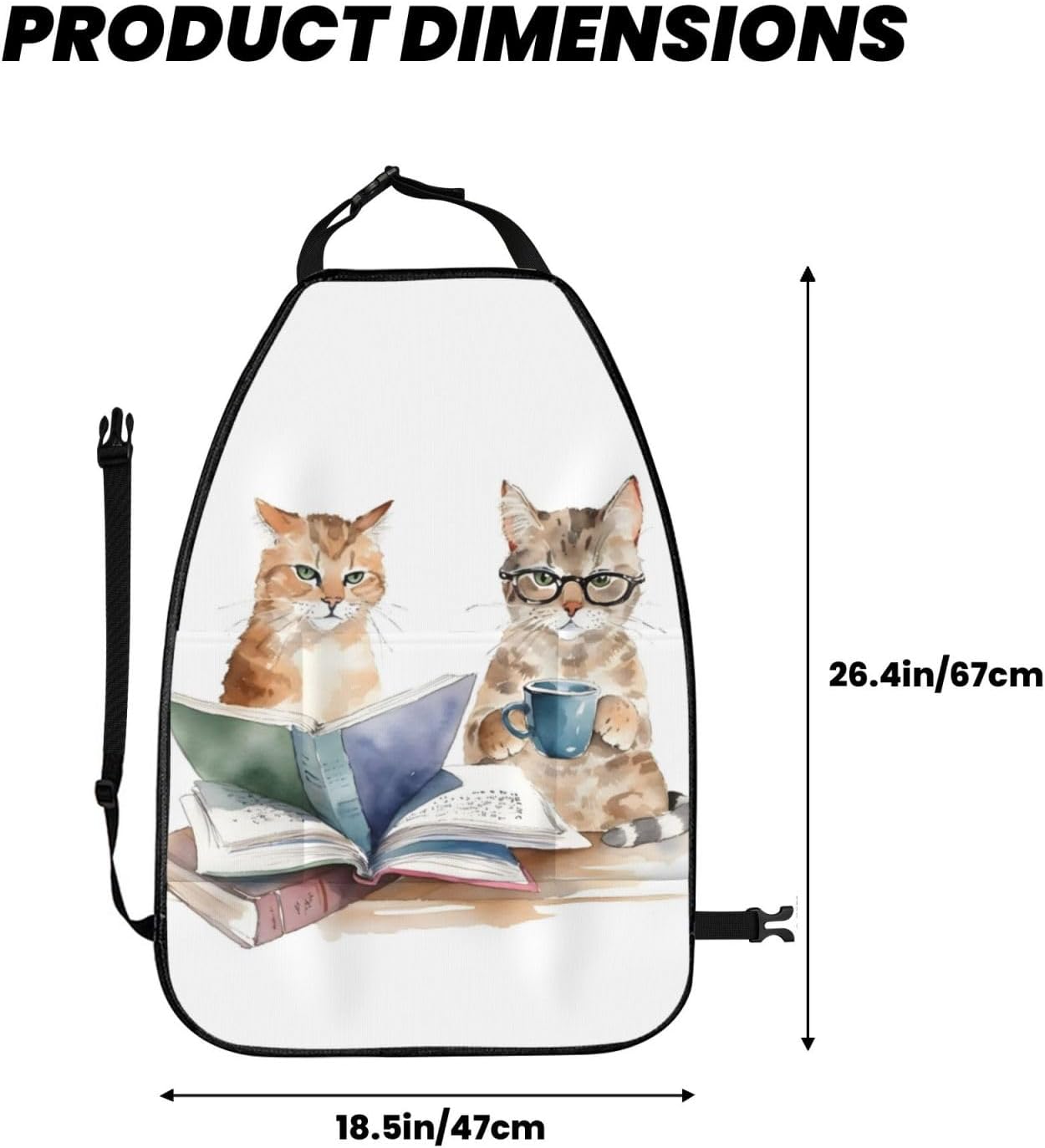 Car Seat Back Kick Protector 2 Pack 18.5x26.4 Inch, Watercolor Cat Book Anti-Kick Pad, Waterproof Oxford Fabric Large Rear Seat Cover for Kids Pets Fits SUV Jeep Truck Sedan