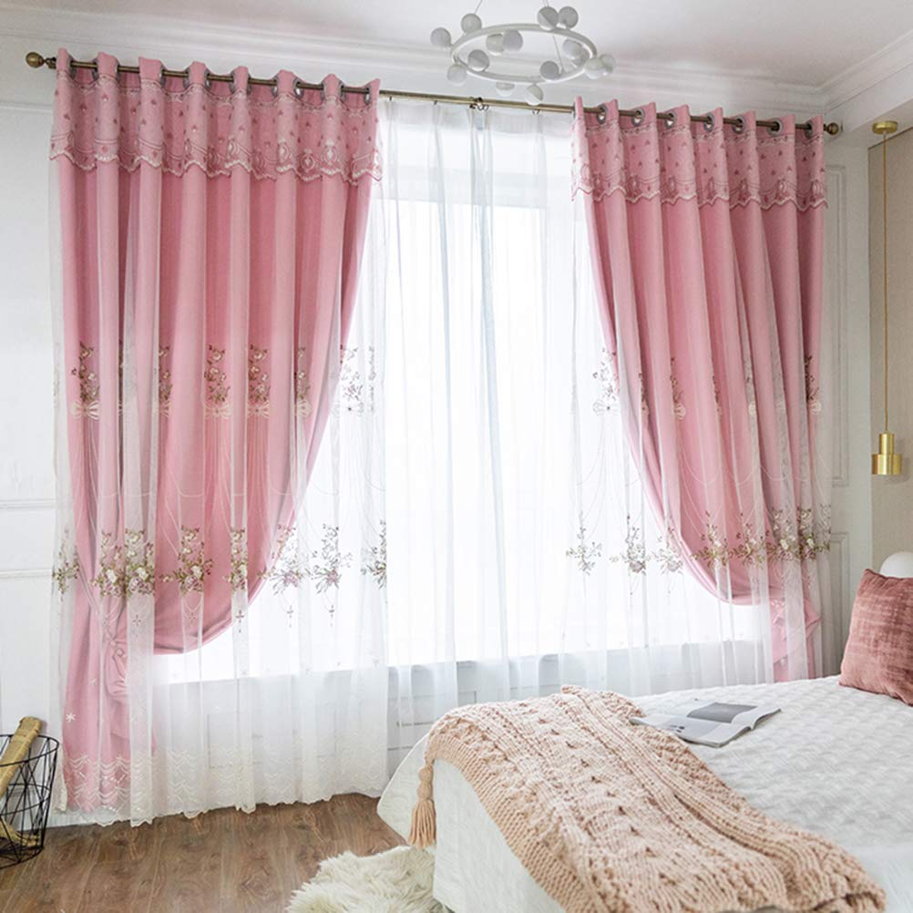 Amazon｜リビングルーム用二層遮光カーテン、女の子の寝室用レース刺繍