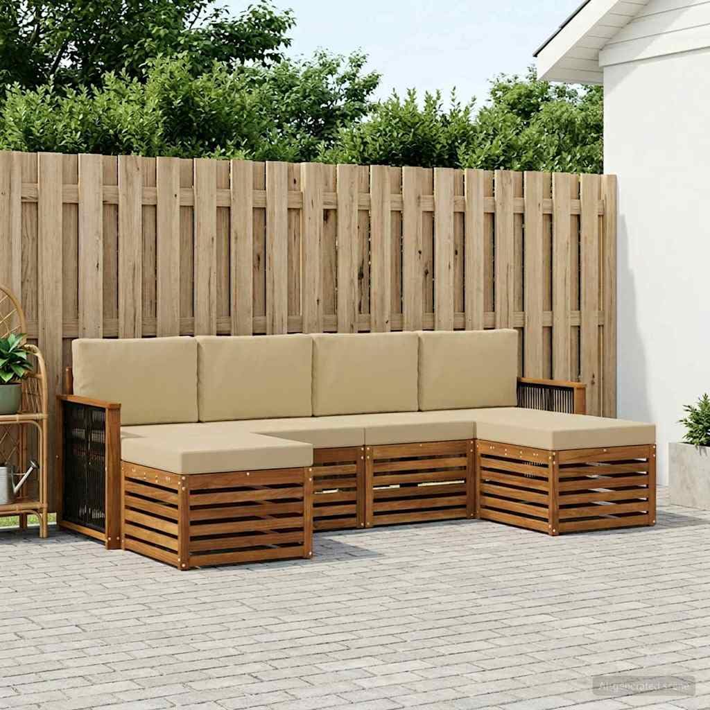 Sofagarnitur aus massivem Akazienholz wetterresistent, modernes Outdoor-Möbelset mit Sitzgruppe, Tisch, Bank und Stuhl für Garten Terrasse