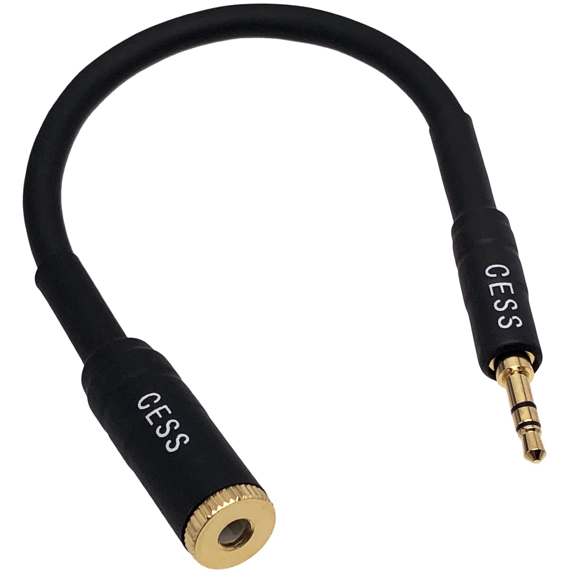 CESS-265 3.5mm Male to 4.4mm Female Adapter Cable, 6-Inch Soft Rubber Cable, Gold-Plated Connectors, Metal Housing with Heat Shrink Protection