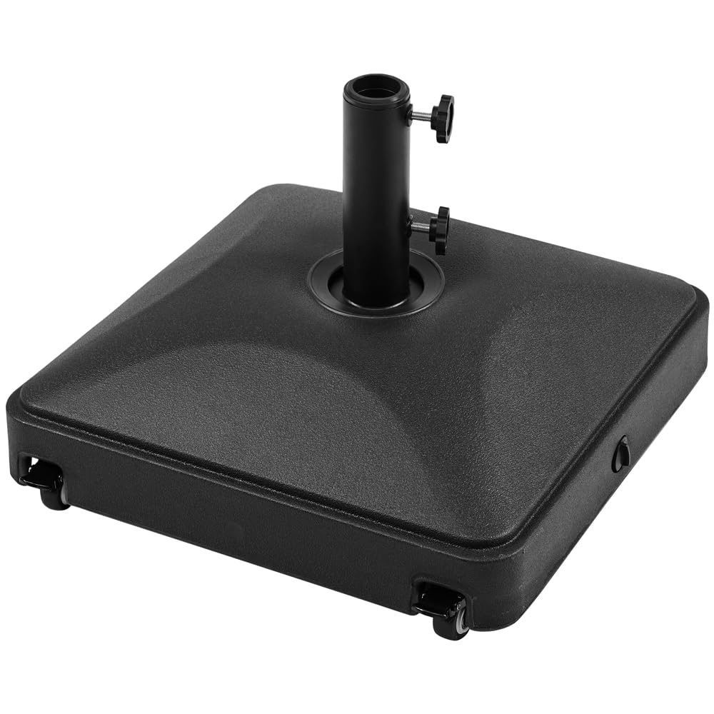 Yaheetech Pied de Parasol Carré à roulettes 37 L Remplissable d'eau Extérieur Base de Lestage pour Mât de 38 mm/48 mm Ø Patio Jardin Terrasse Piscine Restaurant Design Simple