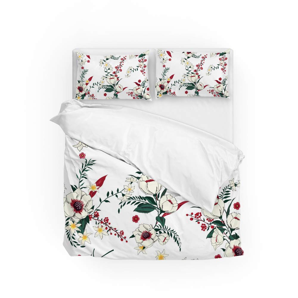 Housse de couette anti-plis et taie d'oreiller en polyester doux imprimé tropical