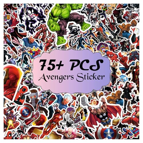 Pack of 75+ Superhero Stickers Waterproof Comic Legends Theme Decals for Laptop, Avengers Aesthetic Vinyl Hydroflask Water Bottles Guitar Skateboard Luggage Bike, Colorful