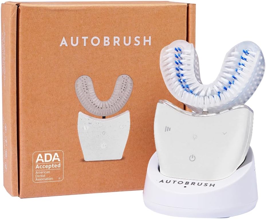 autobrush U Shaped Electric Toothbrush, ADA Accepted, Sonic Pro with Unique 360° Nylon Bristles, 3 Cleaning Modes, Ultrasonic, LED Lights, Rechargeable, Waterproof (Ages 9-12, White)