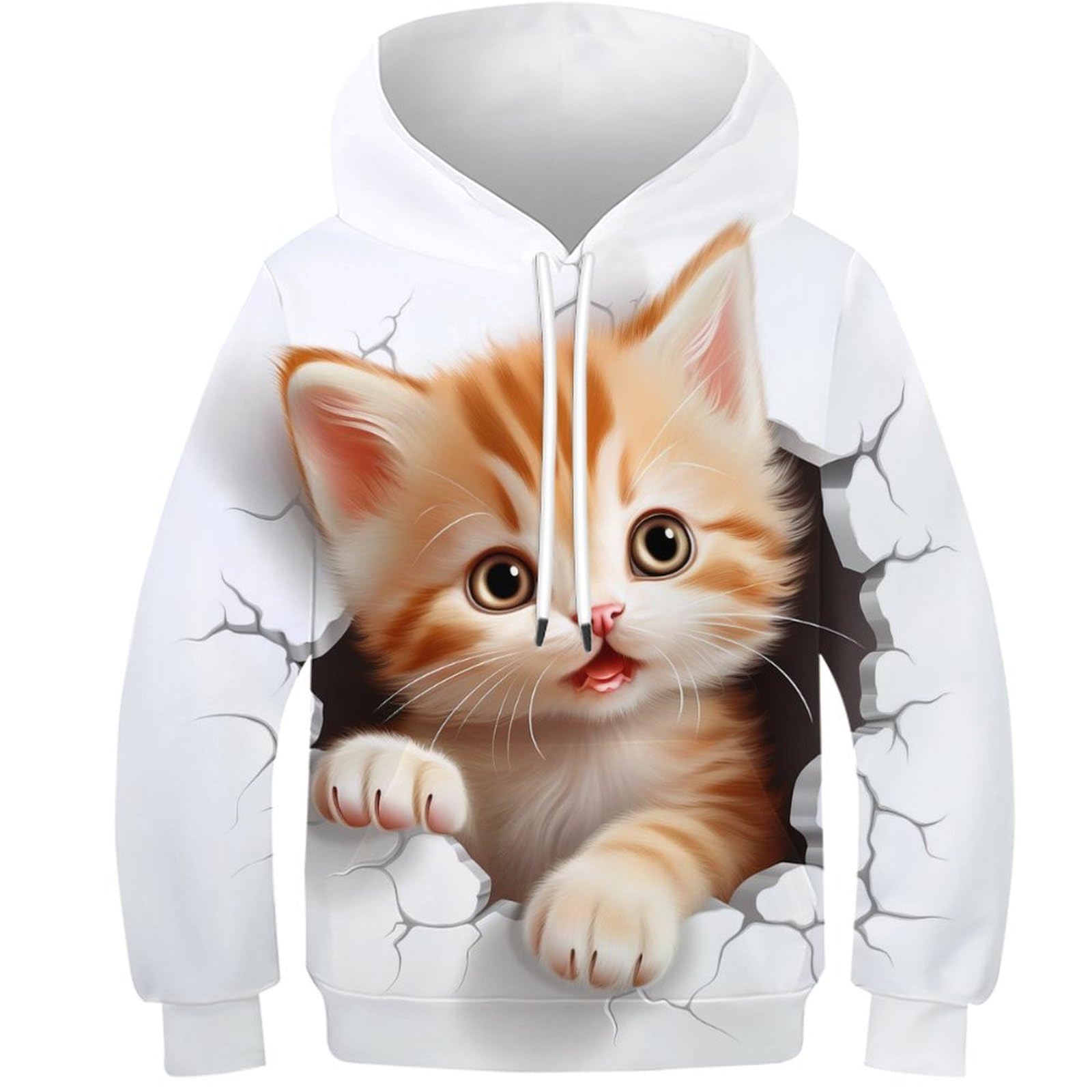 Kkolasxze Unisex Style-8 3D Printed Cat Hoodies Sportswear Pullover Men/Women Ong Sleeve Tops For Teens 13-15Y