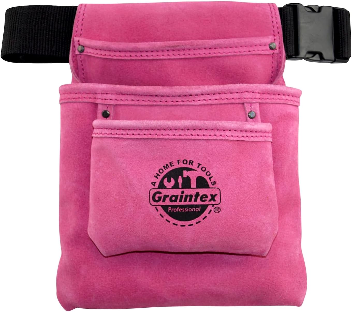 Graintex SS2033 3 Pocket Nail & Tool Pouch Pink Color Suede Leather with 2â€ Webbing Belt for Constructors, Electricians, Plumbers, Handymen