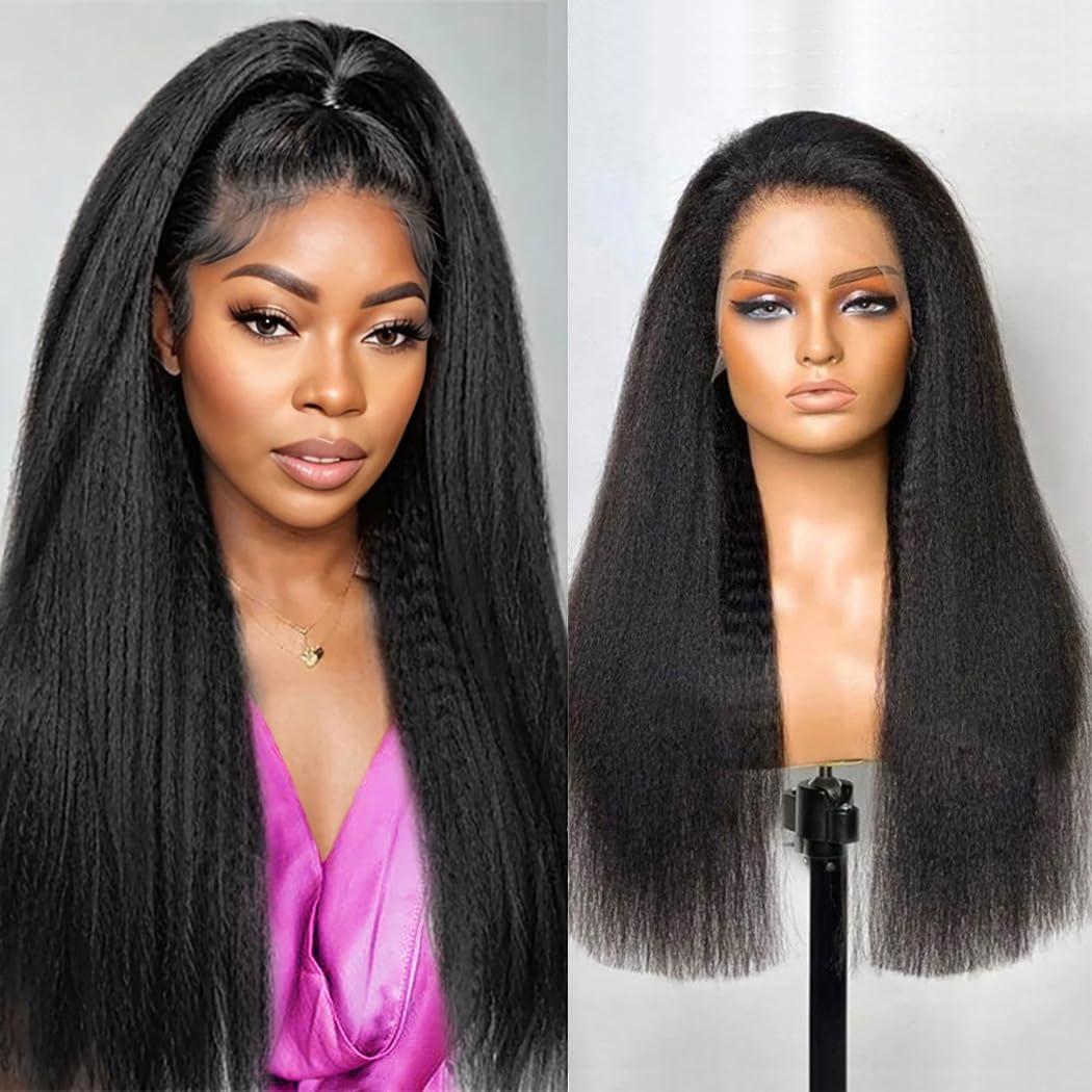 Kinky Straight Wig 13x6 Lace Front Wigs Human Hair 30 Inch Yaki Straight Human Hair Wig 200% Density Lace Front Wigs for Black Women