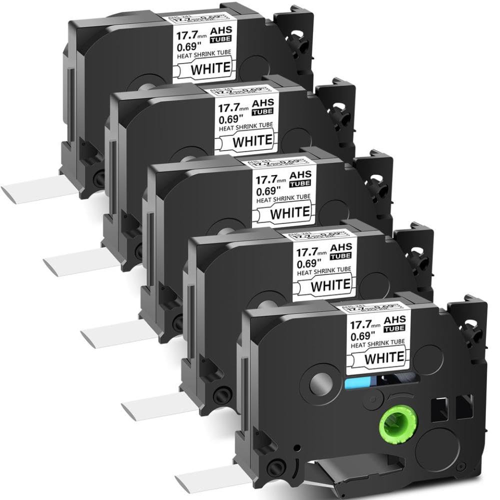 5PK Tubes thermorétractables 17.7mm Hse-241 Ruban d'étiquettes Noir sur Blanc Cartouche Cassette Compatible avec Les imprimantes d'étiquettes
