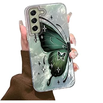 Case for Samsung Galaxy S21 5G Soft TPU Frame Hard PC Back Case with Butterfly Motif Thin Mobile Phone Case Shockproof Protective Case for Women Girls Aesthetic Glitter