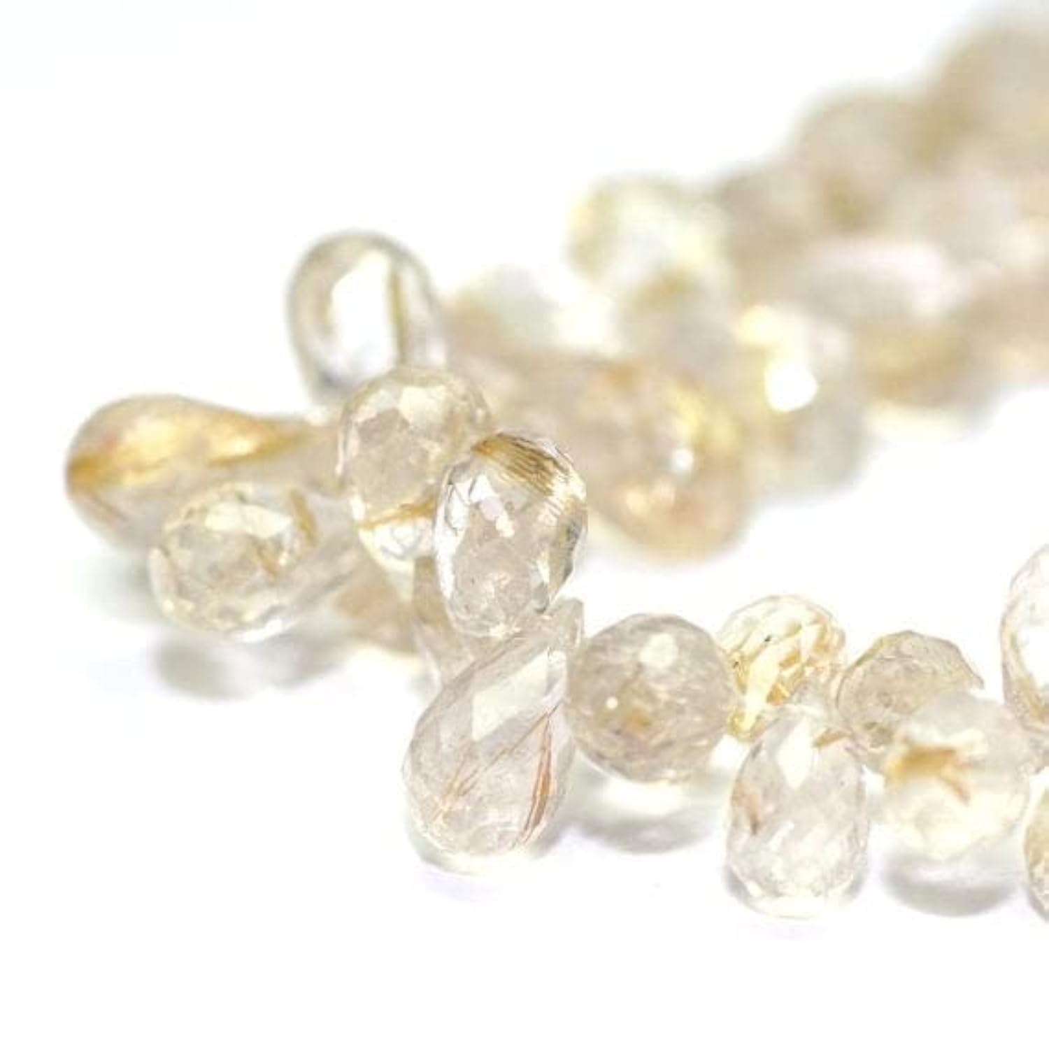 Quartz rutilé doré briolette facettée pierre semi précieuse 11mm pour bijou