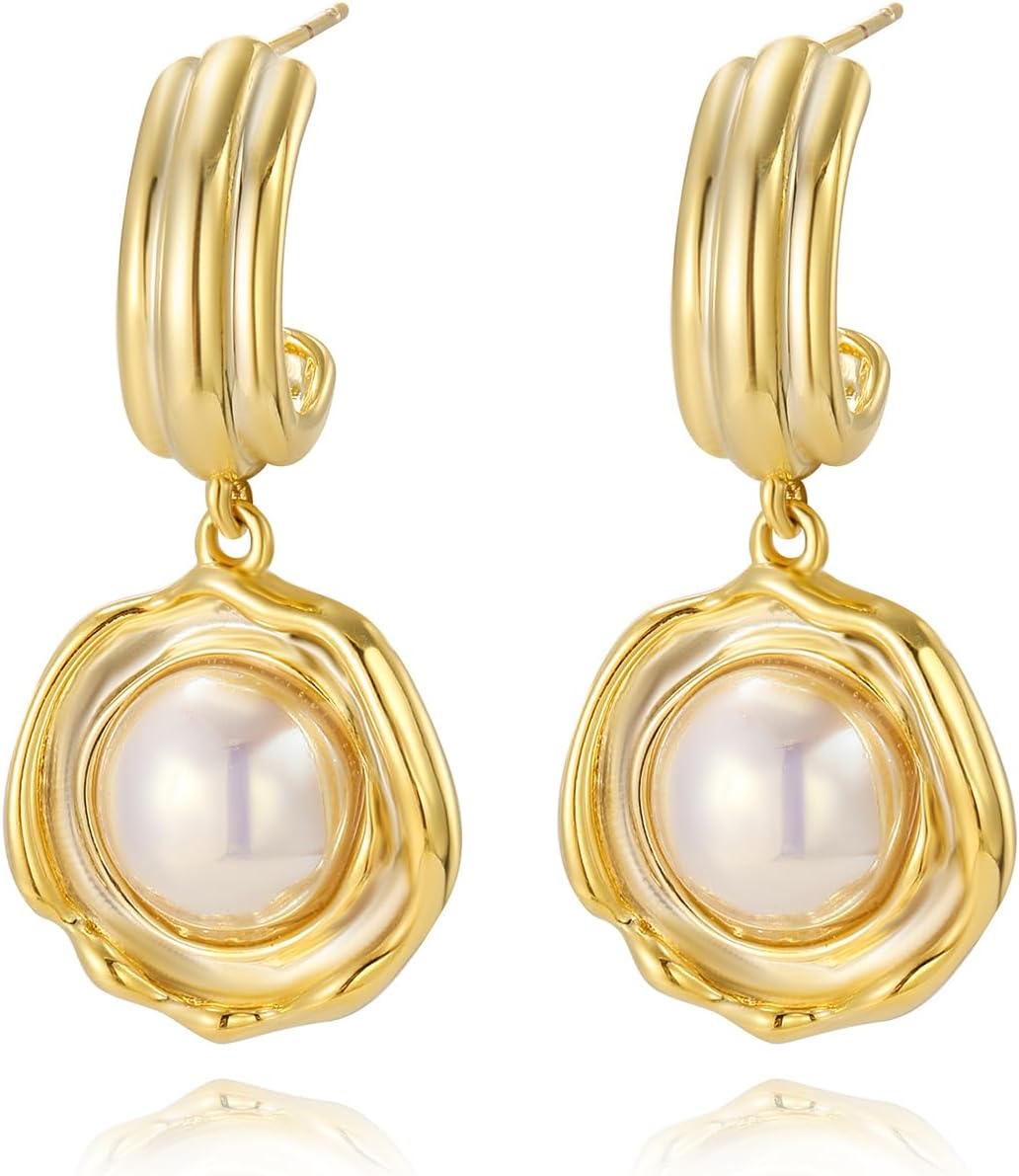 WASAIE Unique Gold Earrings for Women,14k Gold Plated