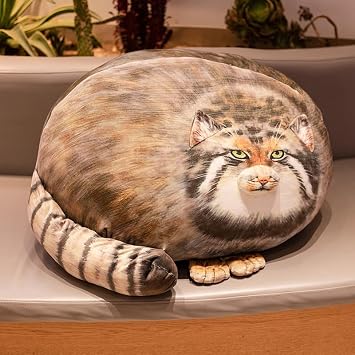 XIAOHONG Chubby Steppe Cat Pillow, 18'' Pallas Cat Plush Pillow, Cute Steppe Cat Stuffed Animal Soft Plushie, Kitten Plush Throw Pillow Doll Big Plush Toy Gift for Girls Boys Girlfriend